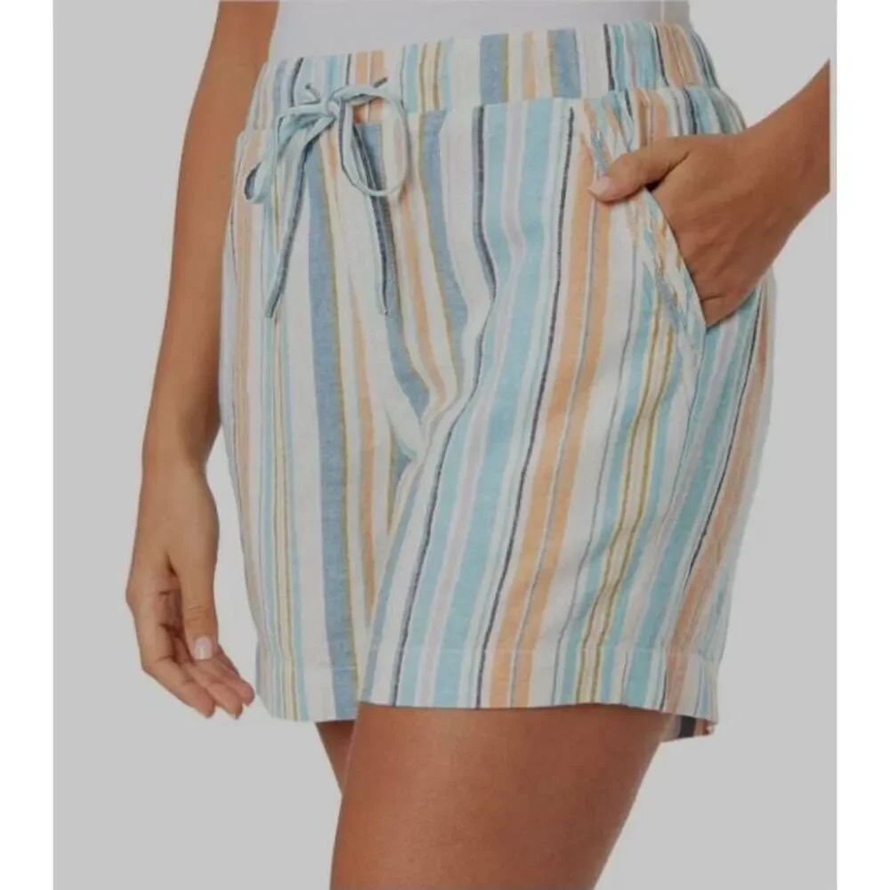 NWT Briggs Women's XXL Multicolor Striped Linen Blend Drawstring Shorts